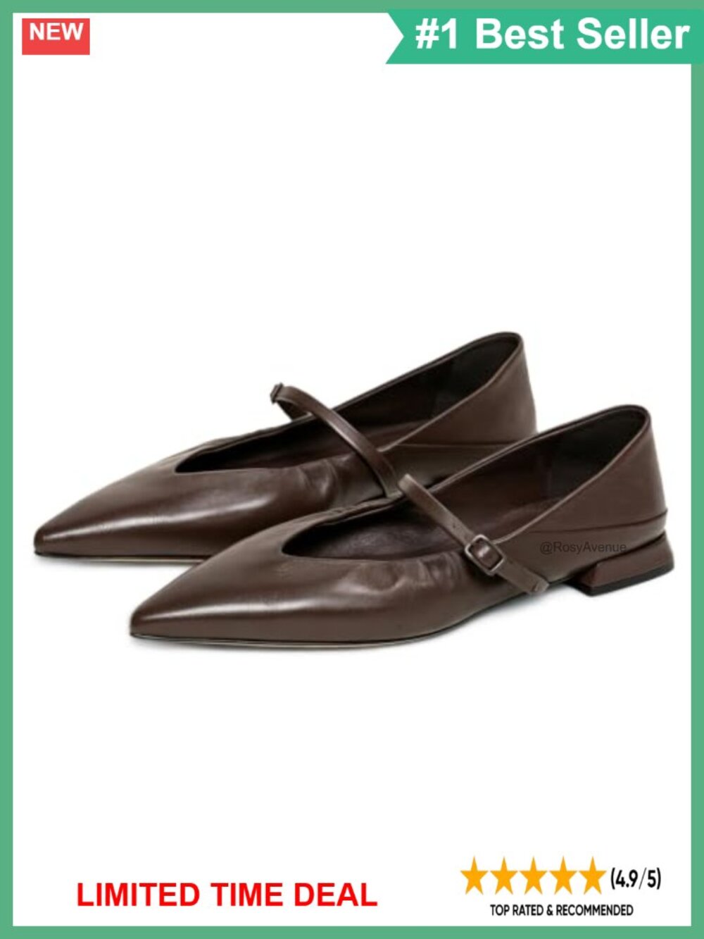Pointed Toe Mary Jane Flats Faux Leather Foldable Ballet Shoes